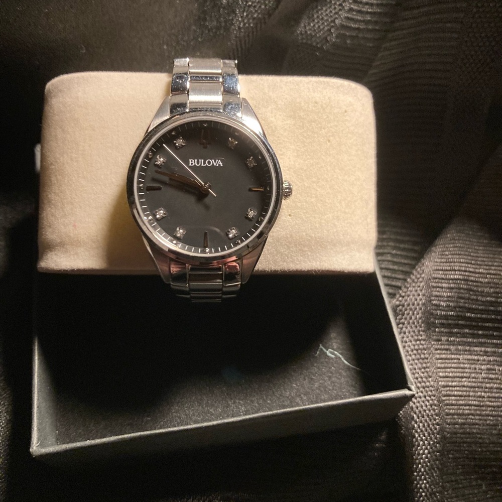 Bulova Women's Silver and Black Watch